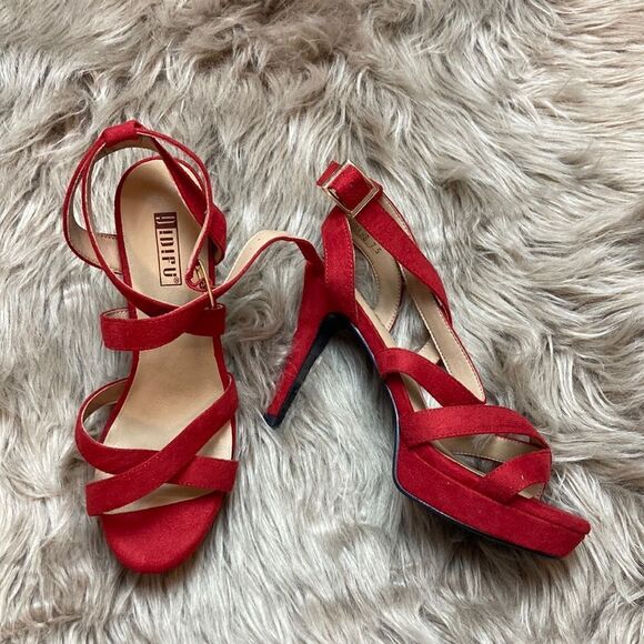 IDIFU Mia Red Platform High Heels Strappy Heeled Sandals Open Toe Ankle Strap - Picture 2 of 12